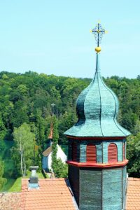 Dachreiter und Spitzkirche aus dem Südturm der Klosterkirche Rheinau